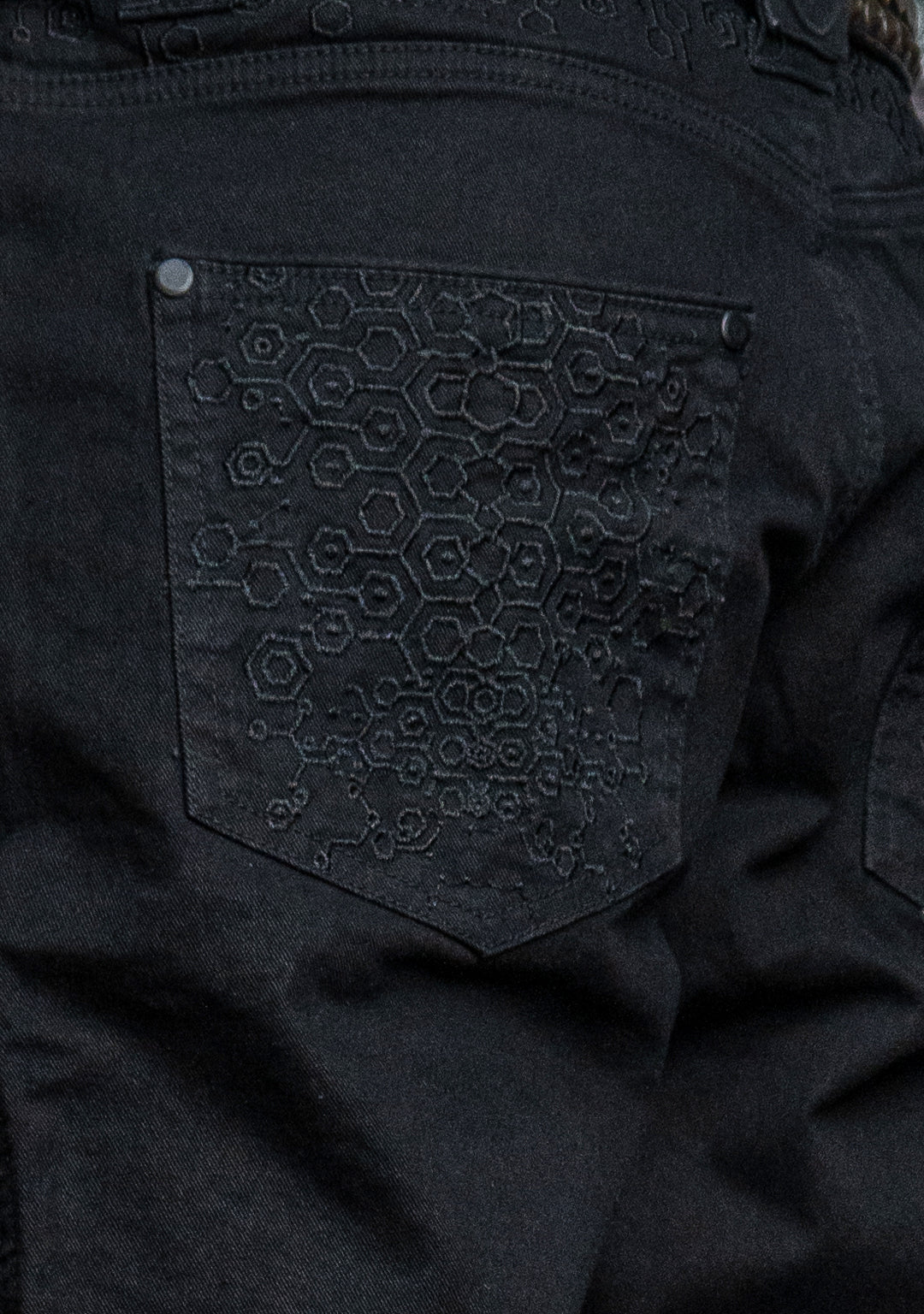 Pants Men / Denim Stretchy / Digital Embroidey / Stonewashed - Black KAMBOZII