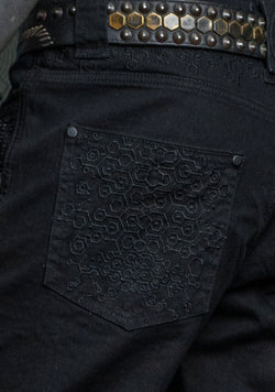 Pants Men / Denim Stretchy / Digital Embroidey / Stonewashed - Black KAMBOZII