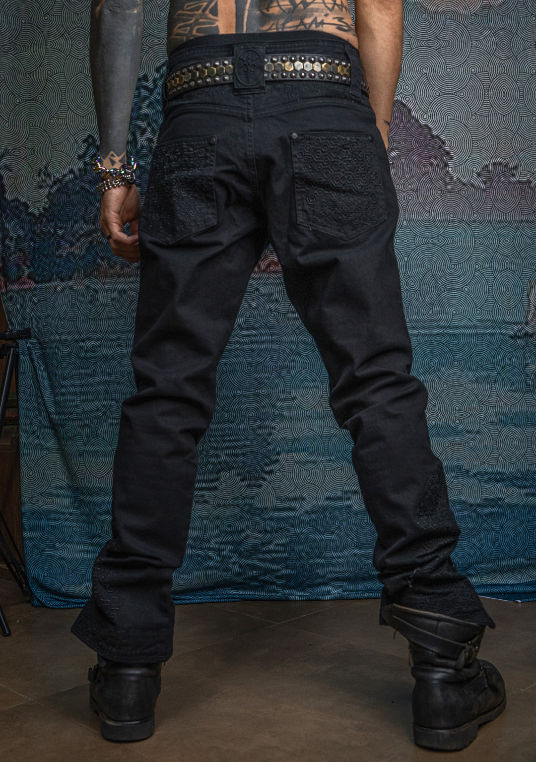 Pants Men / Denim Stretchy / Digital Embroidey / Stonewashed - Black KAMBOZII