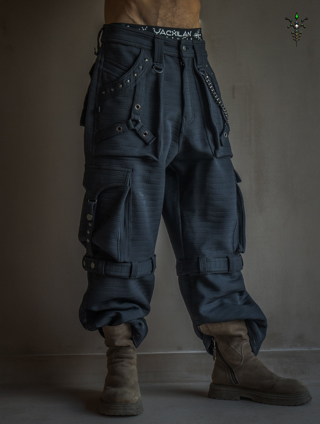 Pants Men / Punk Baggy Pockets High Tech Alien - NIGHT ASH