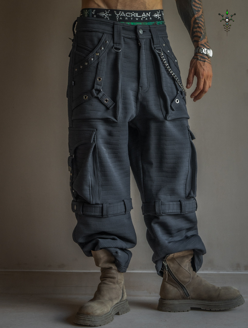 Pants Men / Punk Baggy Pockets High Tech Alien - NIGHT ASH