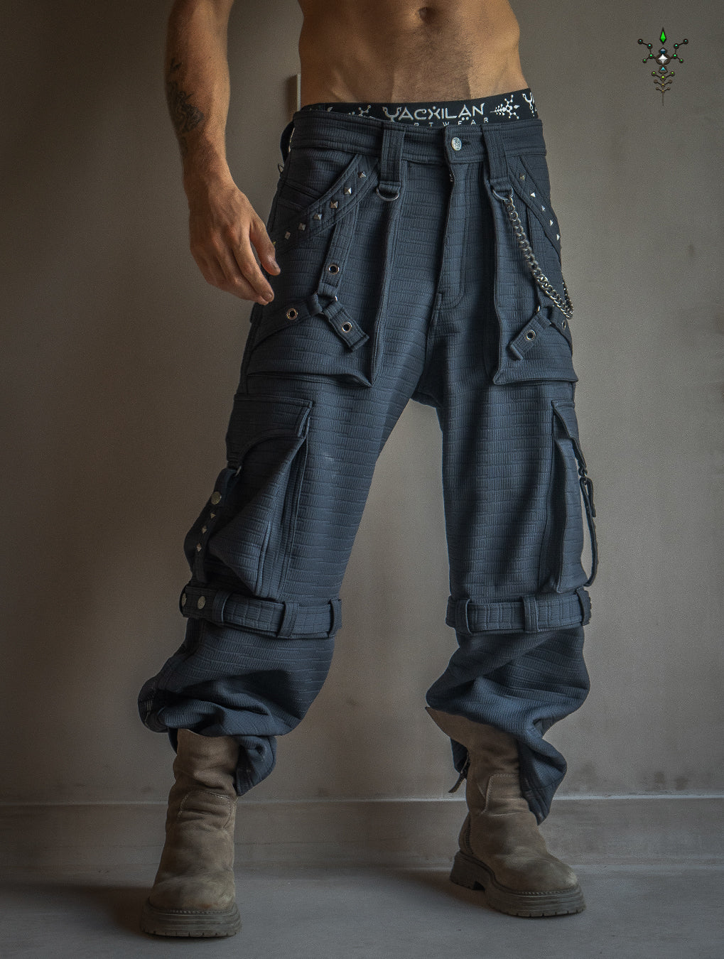 Pants Men / Punk Baggy Pockets High Tech Alien - NIGHT ASH