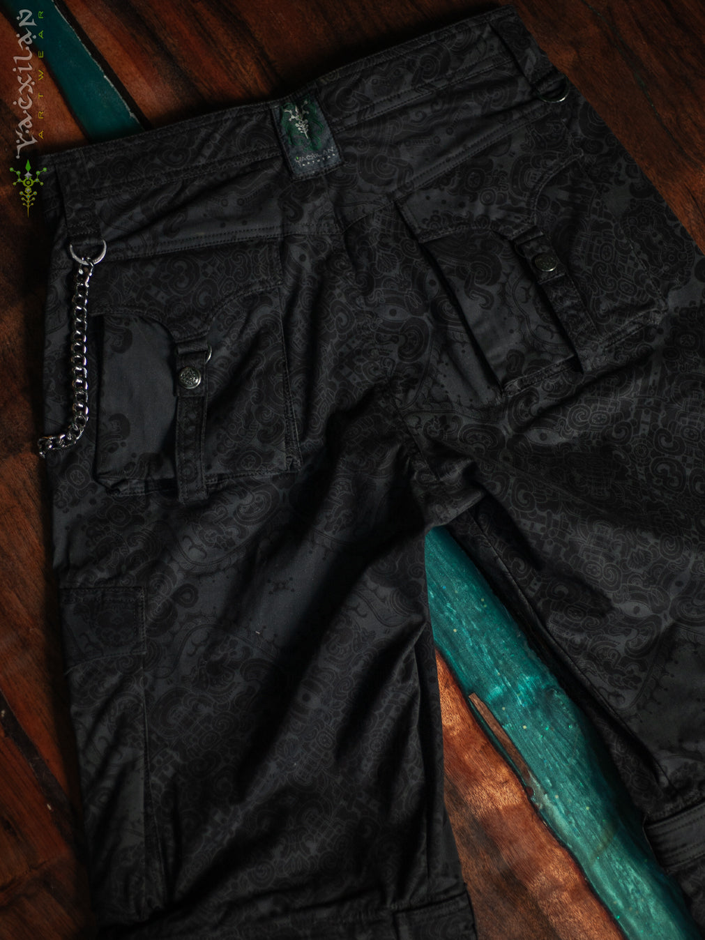 Pants Men Baggy Pockets / Cotton Printed - Blak MAYAN CODEX