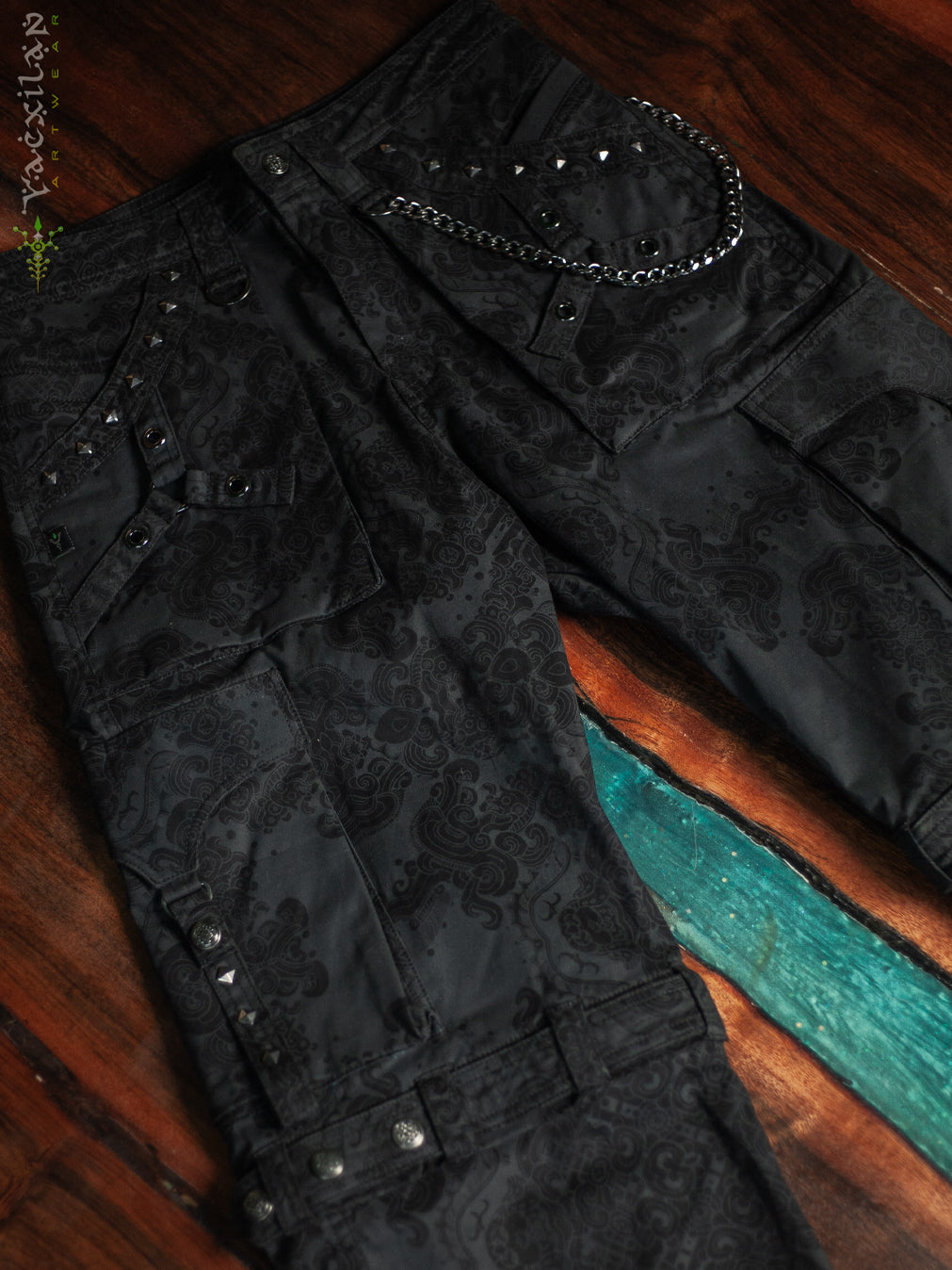 Pants Men Baggy Pockets / Cotton Printed - Blak MAYAN CODEX