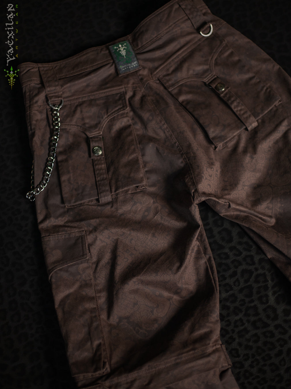 Pants Men Baggy Pockets / Cotton Printed - Brown MAYAN CODEX
