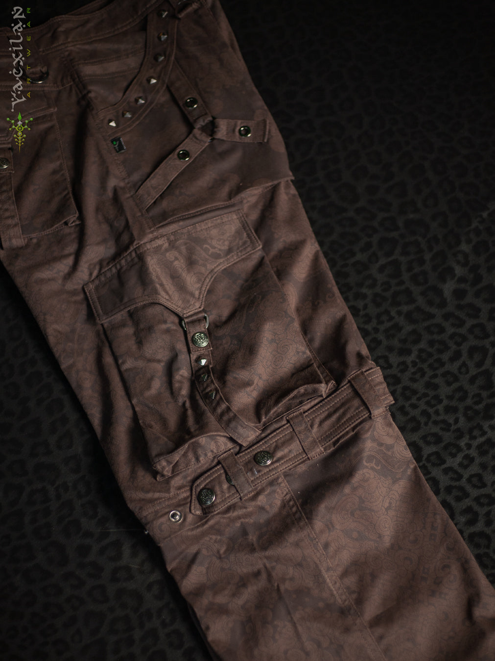 Pants Men Baggy Pockets / Cotton Printed - Brown MAYAN CODEX