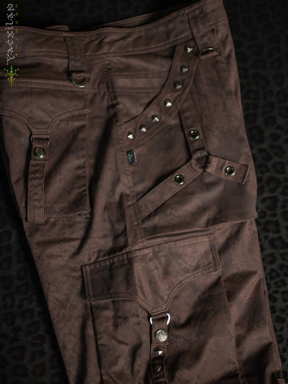 Pants Men Baggy Pockets / Cotton Printed - Brown MAYAN CODEX