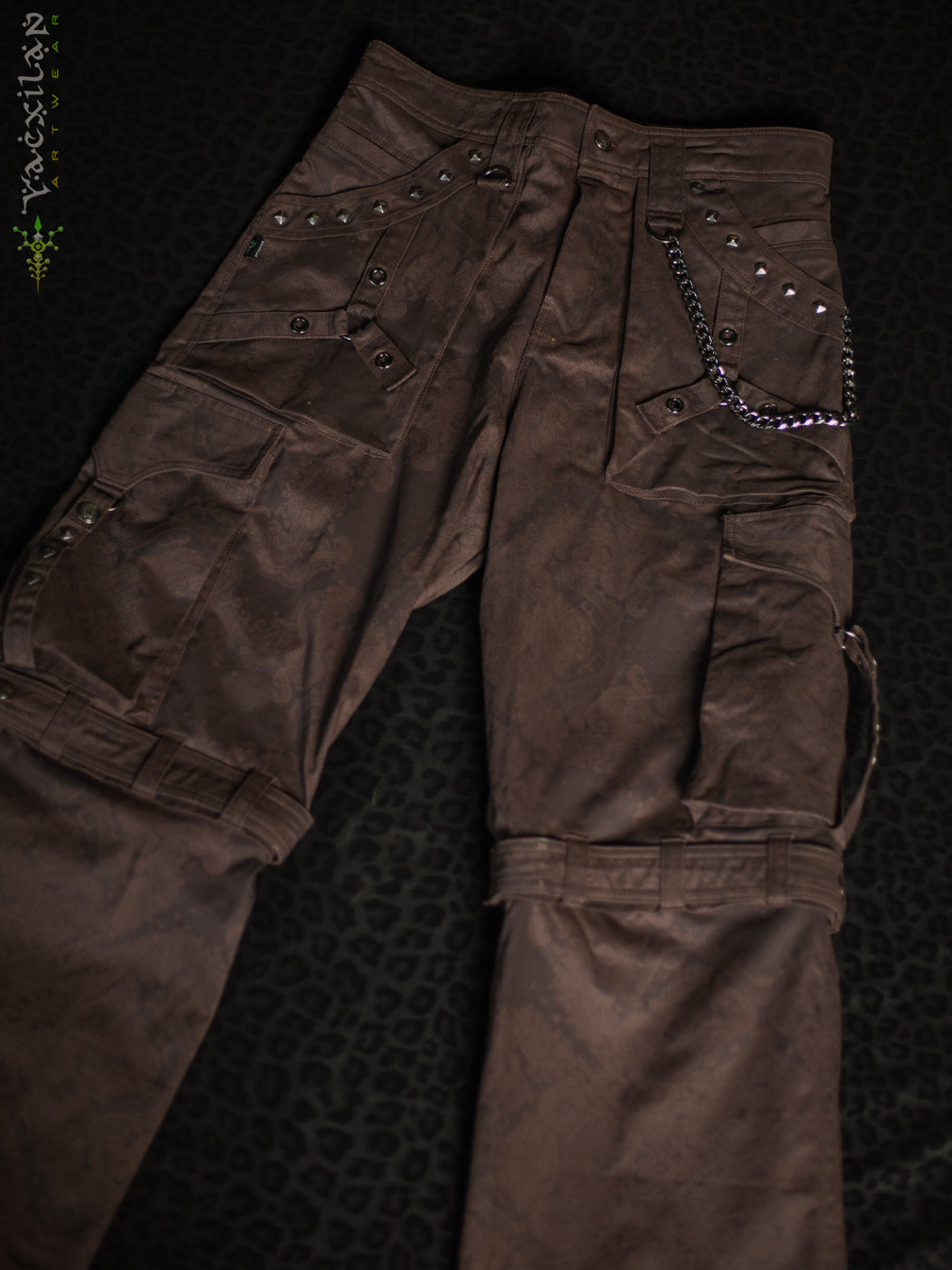 Pants Men Baggy Pockets / Cotton Printed - Brown MAYAN CODEX