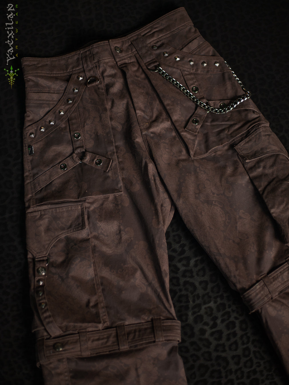 Pants Men Baggy Pockets / Cotton Printed - Brown MAYAN CODEX