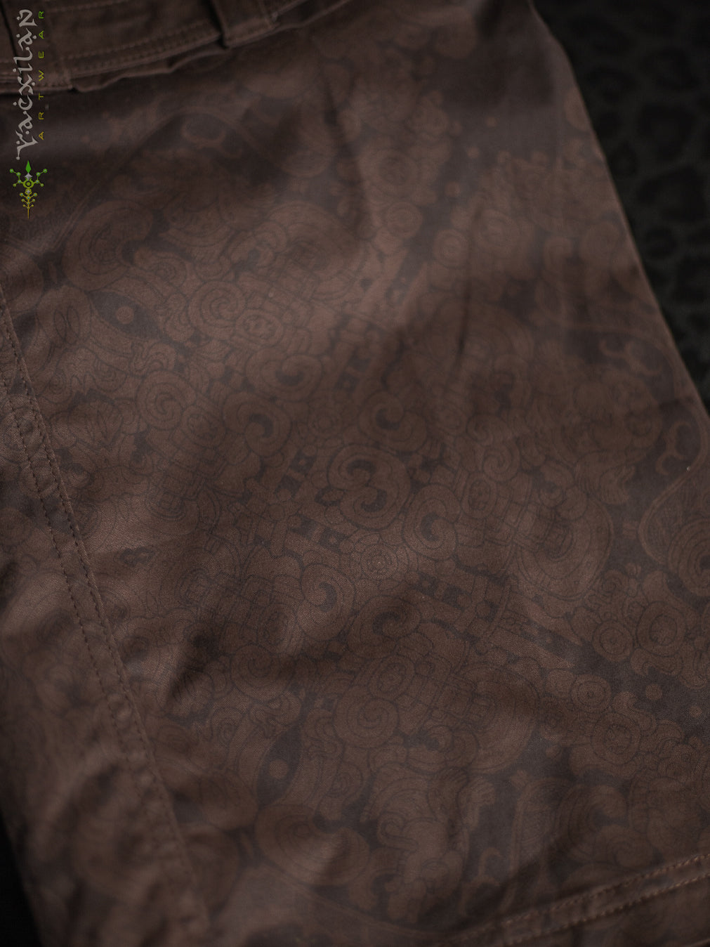 Pants Men Baggy Pockets / Cotton Printed - Brown MAYAN CODEX