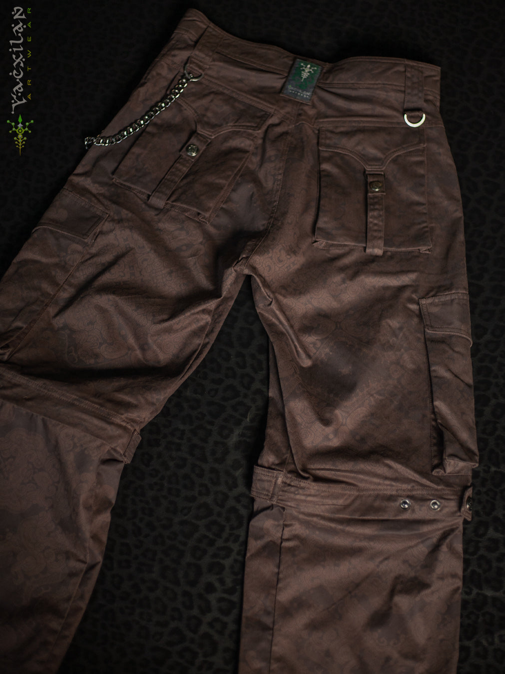 Pants Men Baggy Pockets / Cotton Printed - Brown MAYAN CODEX