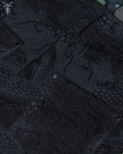 Pants Men / Denim Stretchy / Diigital Embroidery & Laser Print / Stonewashed - Black IKARO DRAGONS