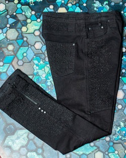 Pants Men / Denim Stretchy / Digital Embroidey / Stonewashed - Black KAMBOZII