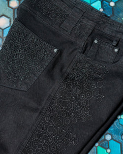 Pants Men / Denim Stretchy / Digital Embroidey / Stonewashed - Black KAMBOZII