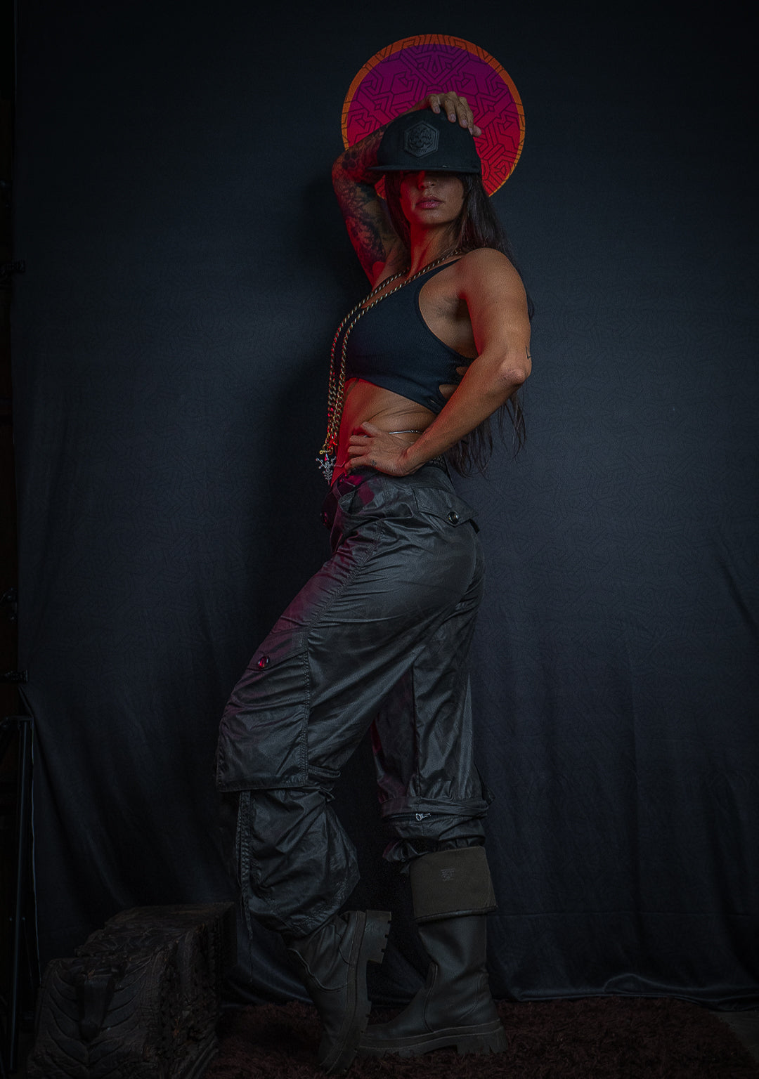 Woman Crop Top Open Back / Poliamide - BLACK