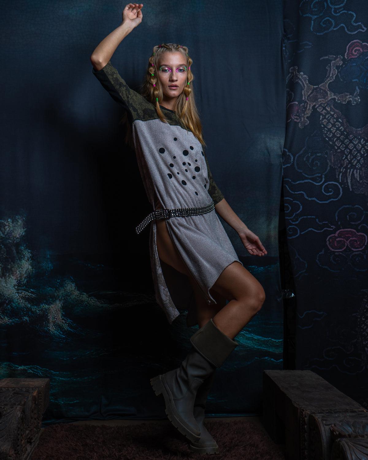 Punkchic Dress / Knits - White Leopard SHAMANKA - Yacxilan Artwear