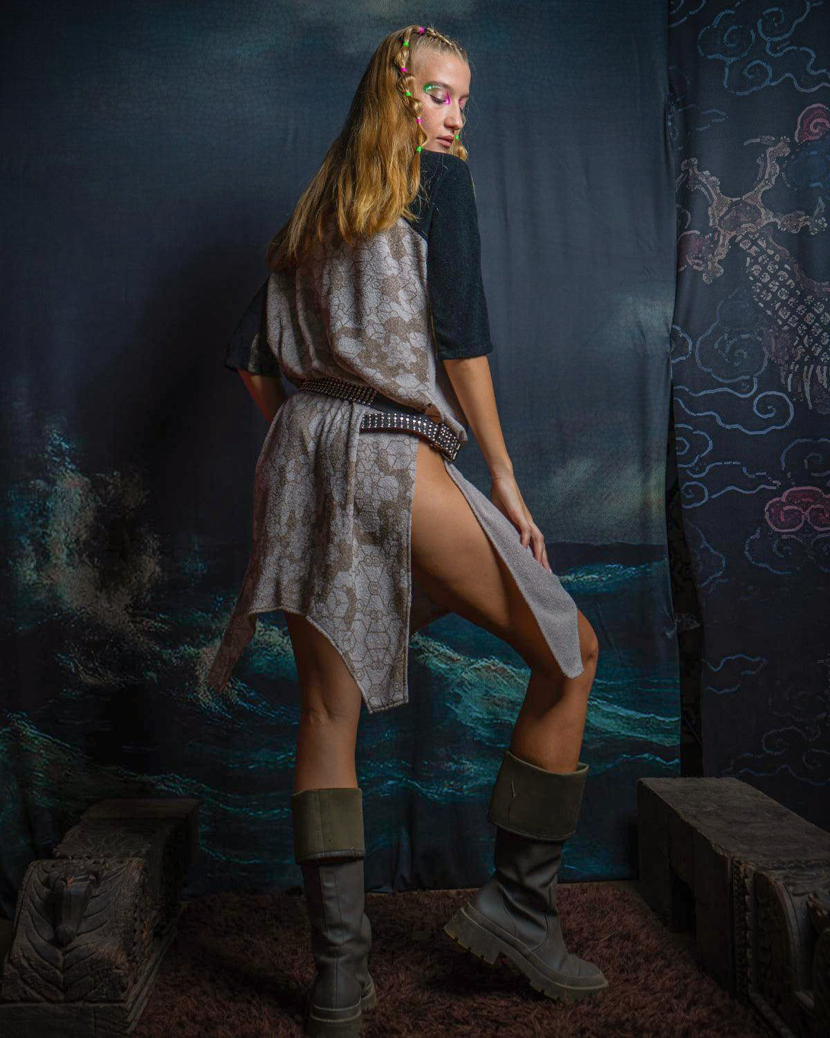 Midi Dress Punkchic / Knits - White Leopard SHAMANKA