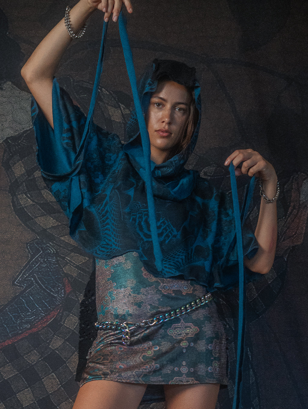 Shawl / Knits - MANTA SKUNK SQWID-Teal SANDOKAN