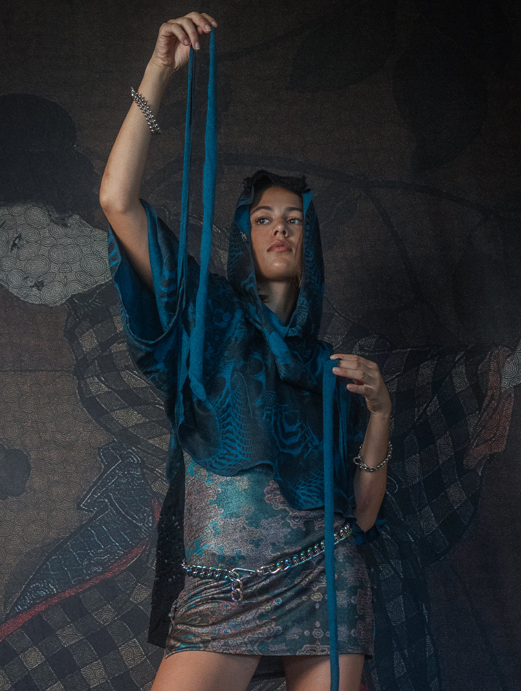Shawl / Knits - MANTA SKUNK SQWID-Teal SANDOKAN