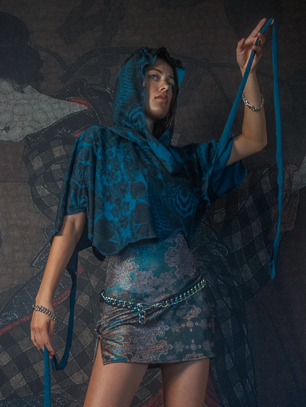 Shawl / Knits - MANTA SKUNK SQWID-Teal SANDOKAN