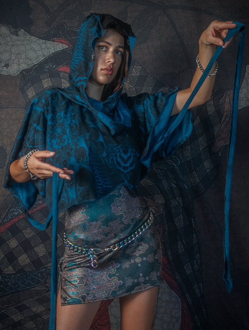 Shawl / Knits - MANTA SKUNK SQWID-Teal SANDOKAN