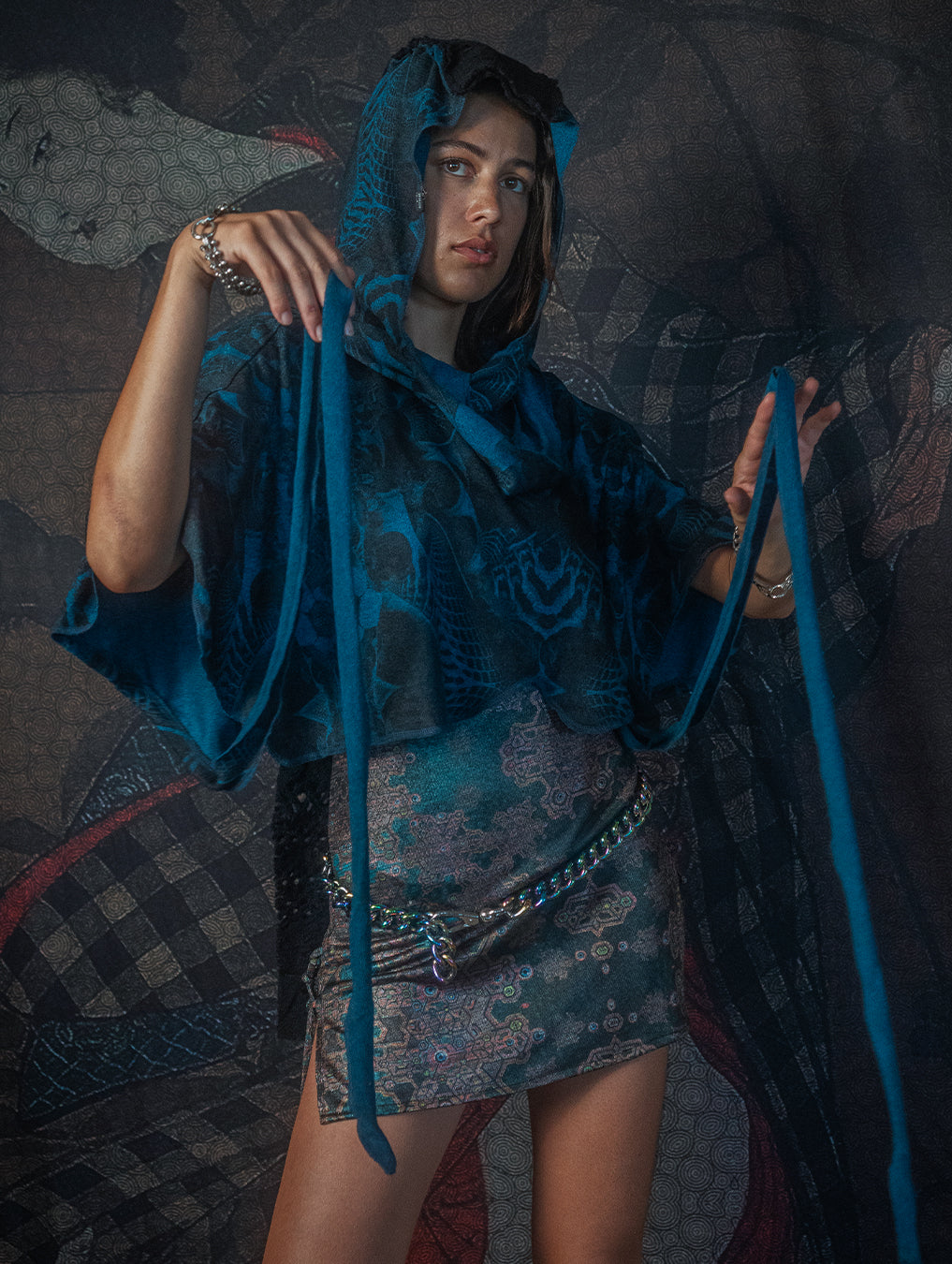 Shawl / Knits - MANTA SKUNK SQWID-Teal SANDOKAN