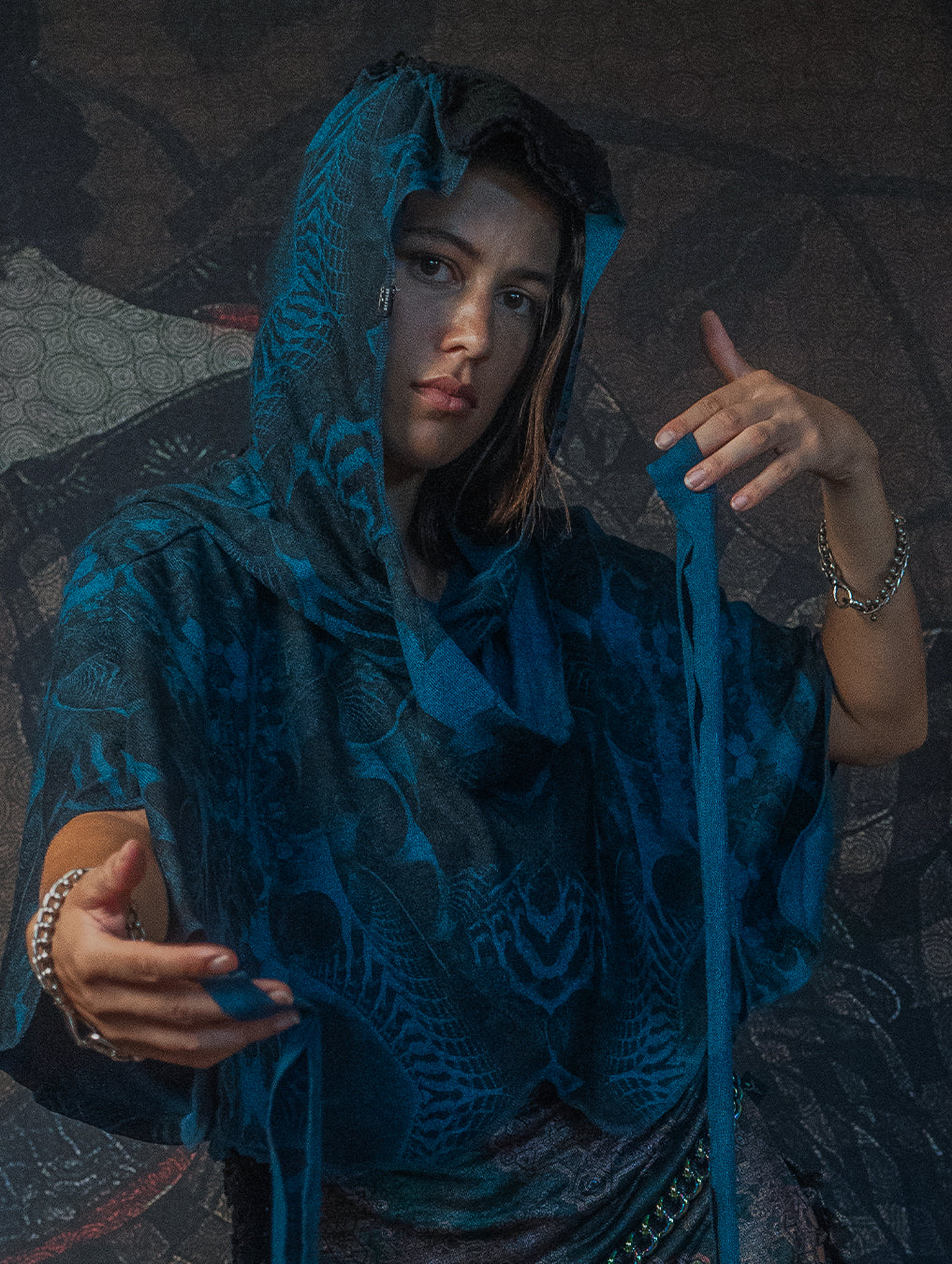 Shawl / Knits - MANTA SKUNK SQWID-Teal SANDOKAN