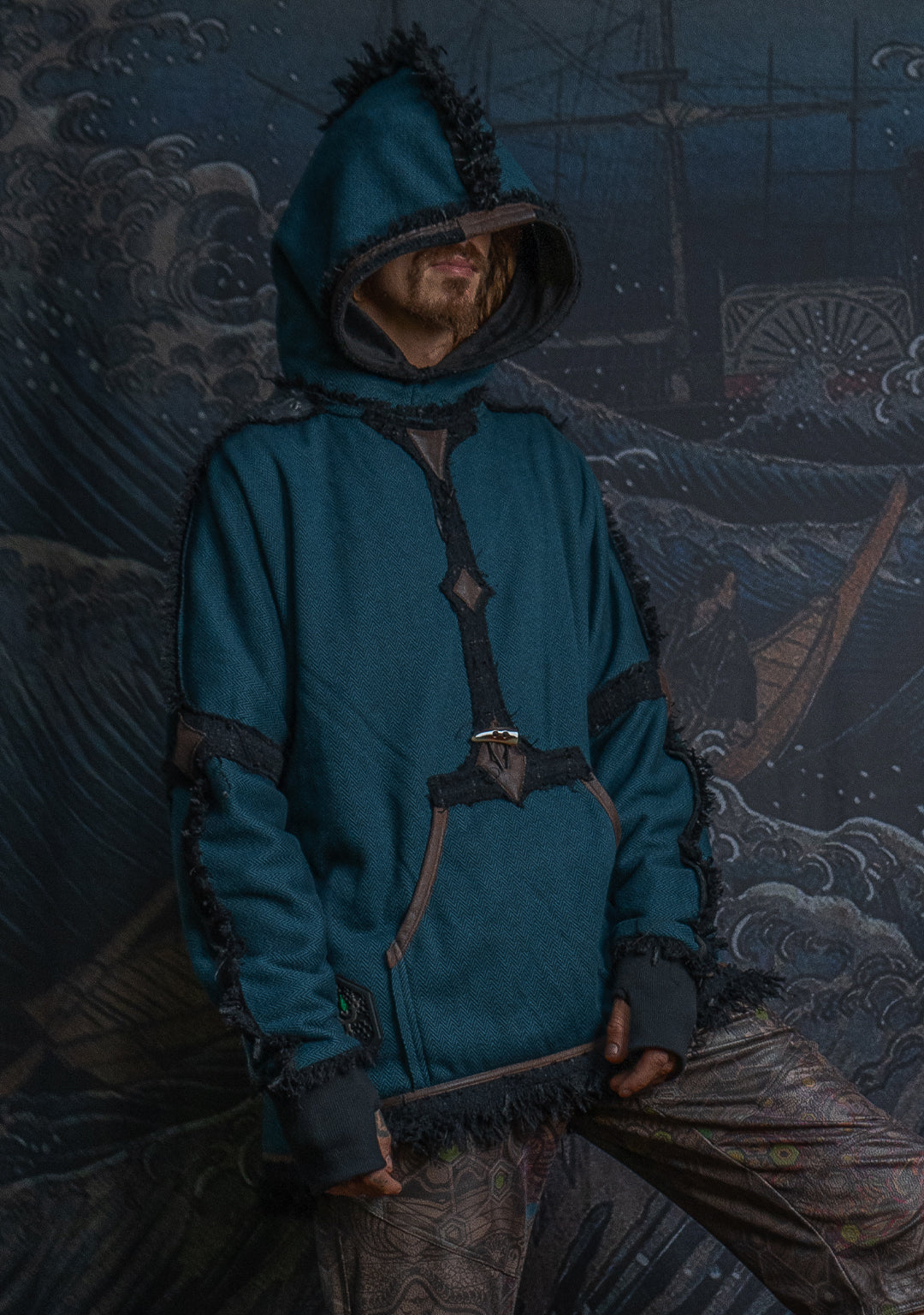 Hoodie Men SHAMANIK / Herringbone Polar - TEAL