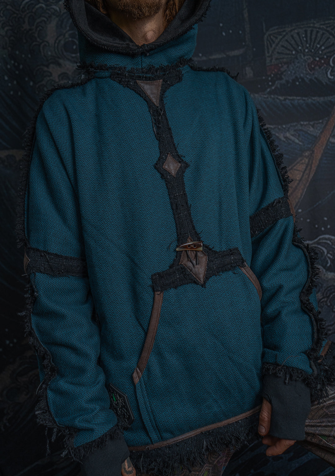 Hoodie Men SHAMANIK / Herringbone Polar - TEAL