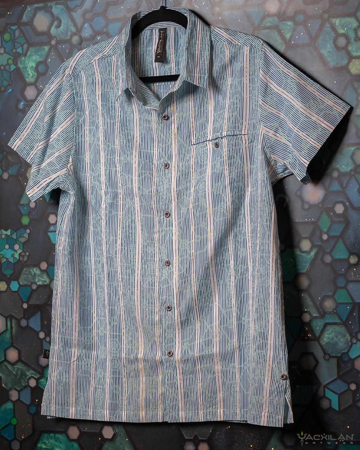 Shirt Men Half Sleeves / Cotton Distemper - Blu MOLECULARIS - Yacxilan Artwear