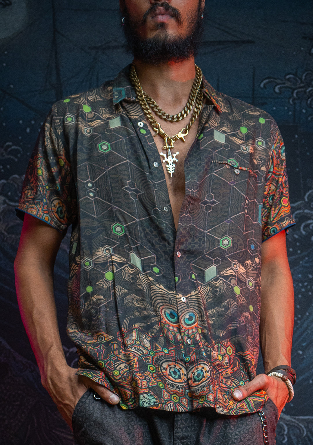 Shirt Men Half Sleeves / Viscose Earth - PSYCHEDELIKA GALACTIKA