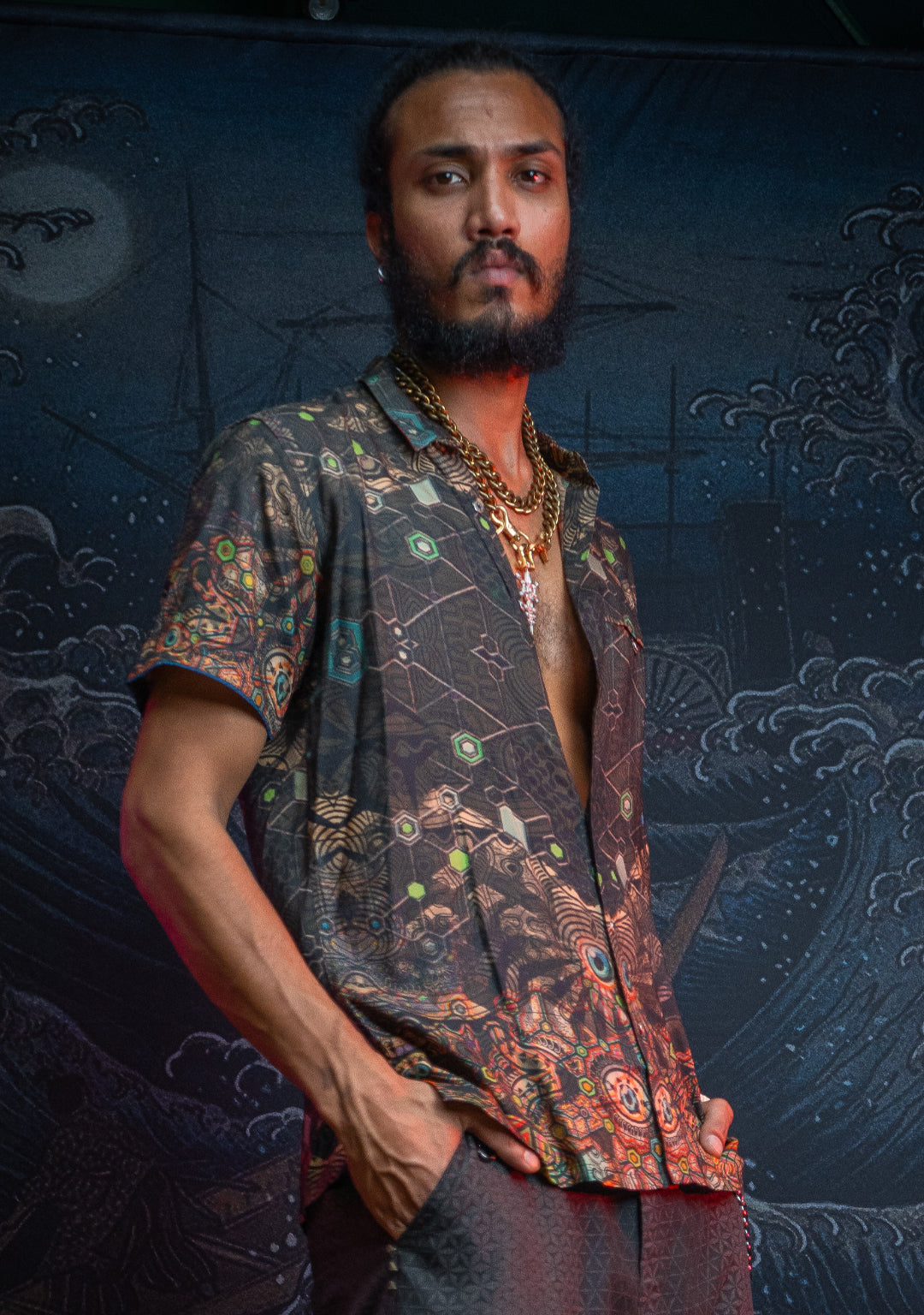 Shirt Men Half Sleeves / Viscose Earth - PSYCHEDELIKA GALACTIKA