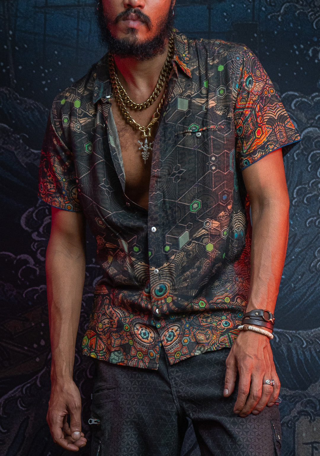 Shirt Men Half Sleeves / Earth Viscose Digital - PSYCHEDELIKA GALACTIKA