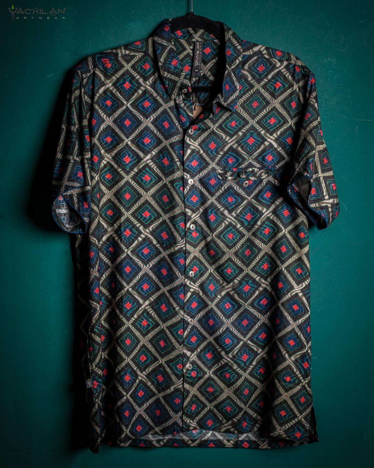 Shirt Men Half Sleeves / Viscose Jaquard Diamond Weave- GURUCCI - Yacxilan Artwear