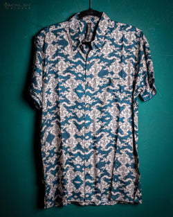 Shirt Men Half Sleeves / Viscose Jaquard Diamond Weave- SMOKYCLOUDS - Yacxilan Artwear