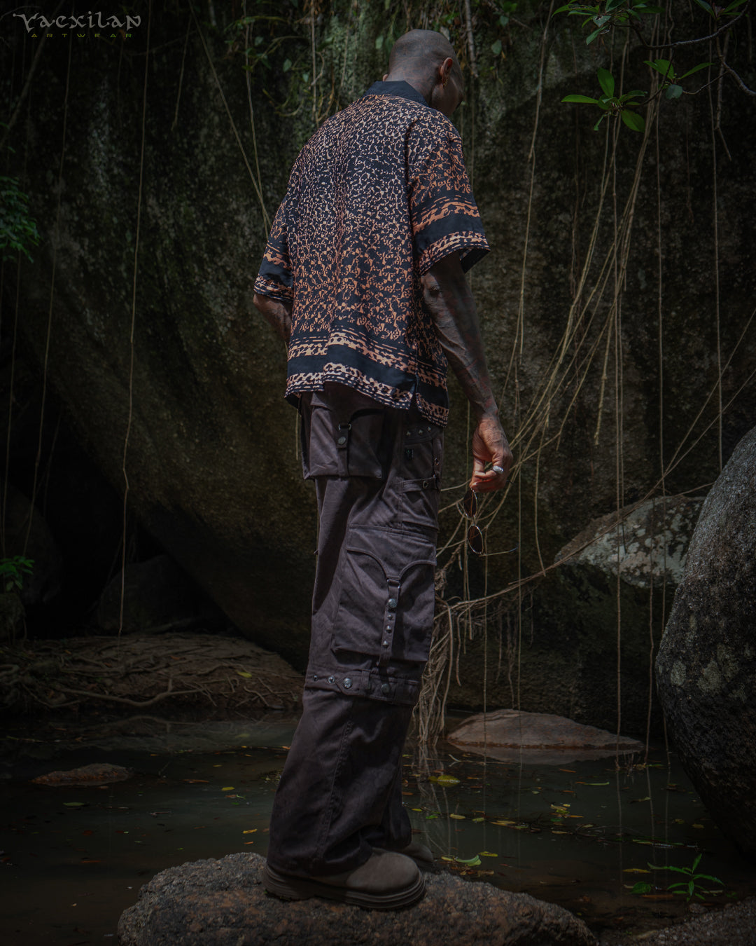 Shirt Men Oversized Half Sleeves / Chiffon Voile - LEOPARDUXUS
