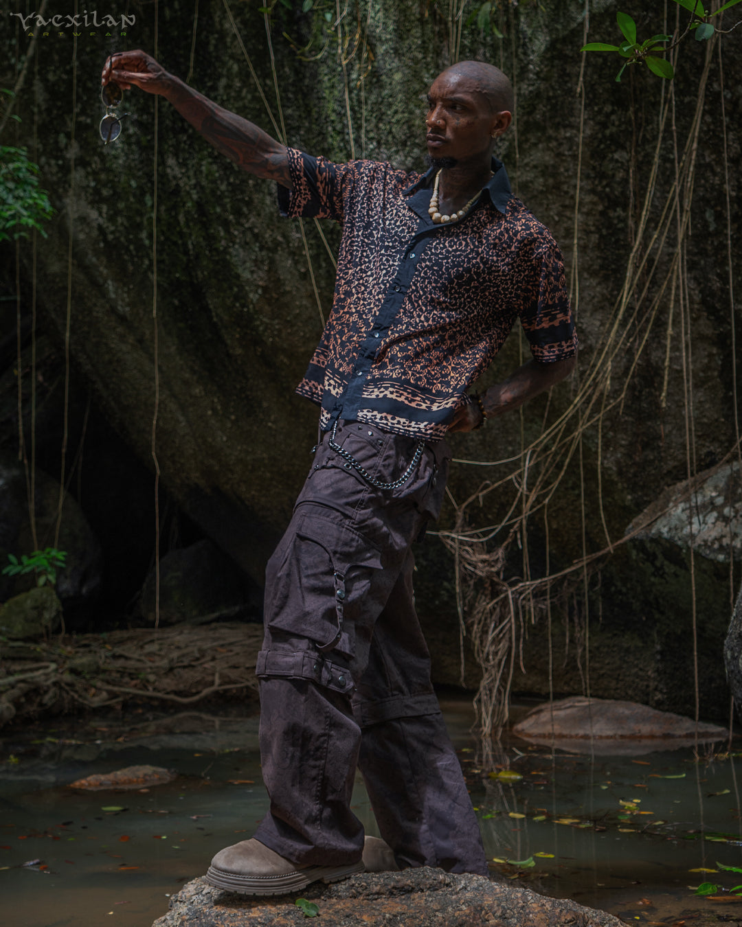 Shirt Men Oversized Half Sleeves / Chiffon Voile - LEOPARDUXUS