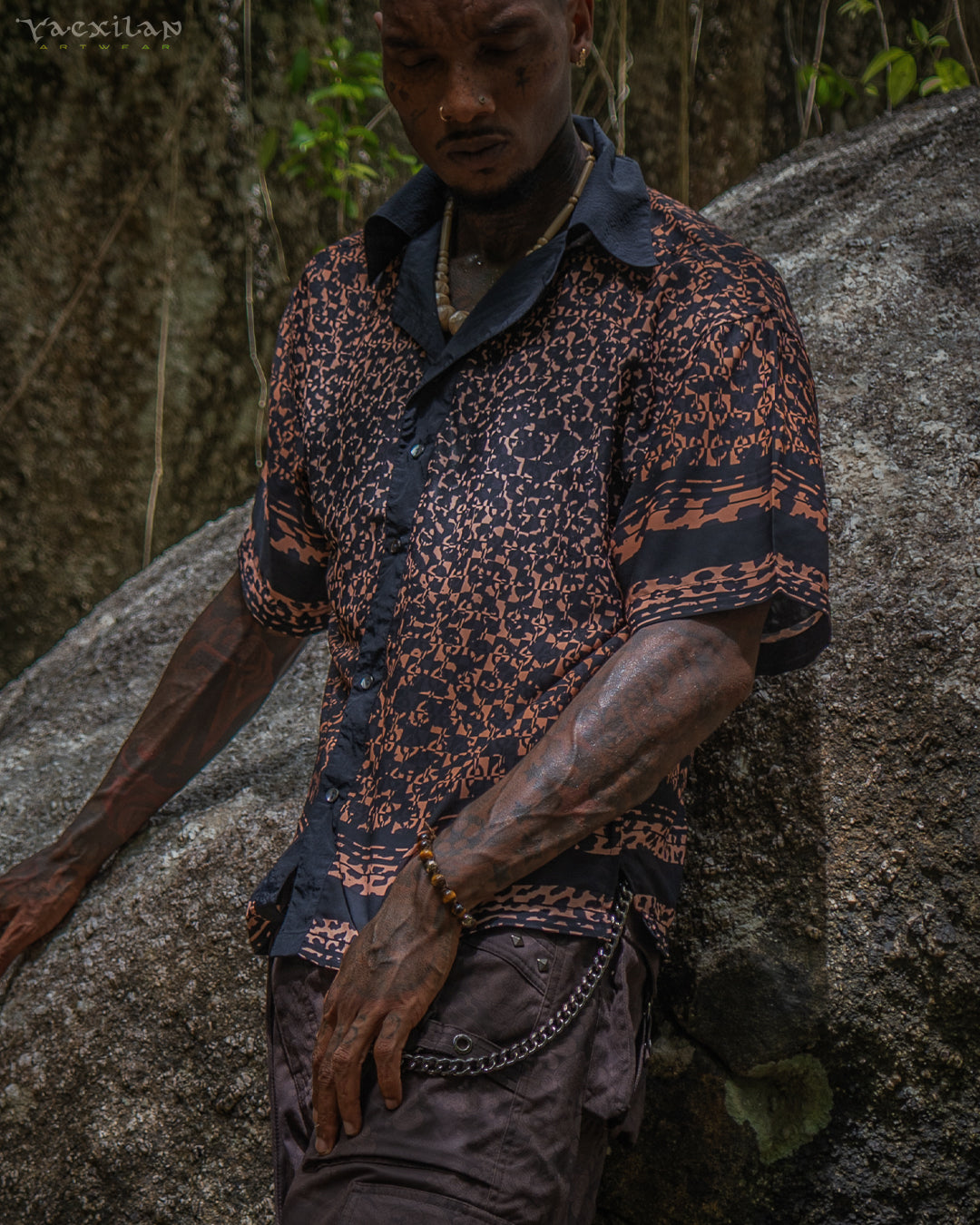 Shirt Men Oversized Half Sleeves / Chiffon Voile - LEOPARDUXUS