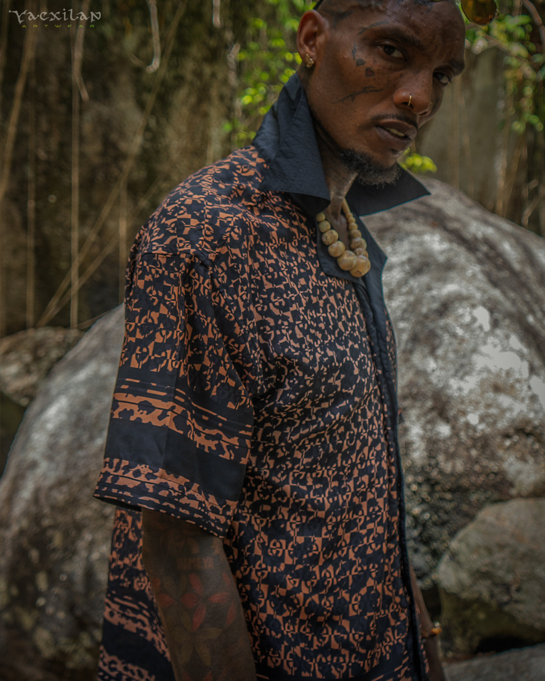 Shirt Men Oversized Half Sleeves / Chiffon Voile - LEOPARDUXUS