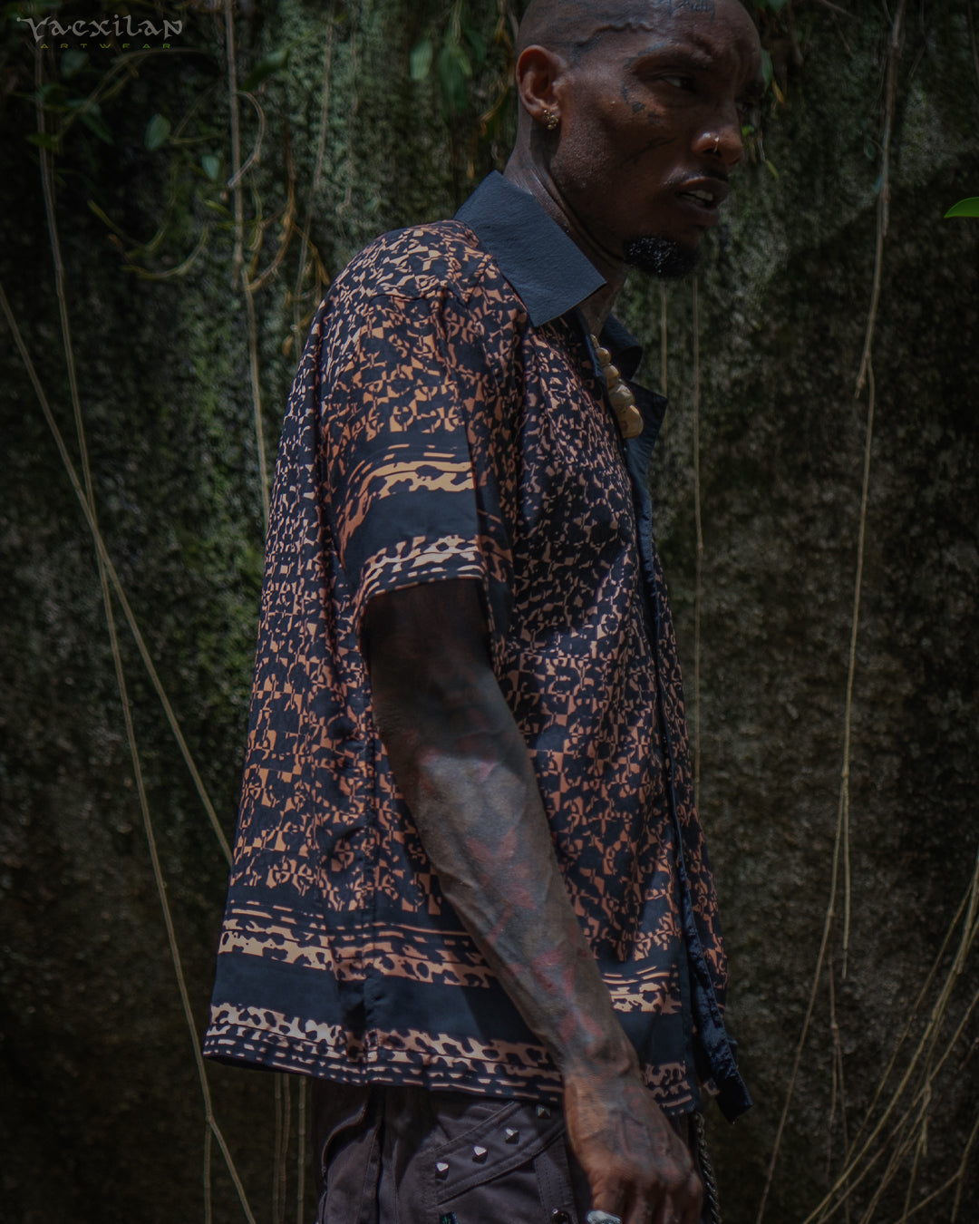 Shirt Men Oversized Half Sleeves / Chiffon Voile - LEOPARDUXUS