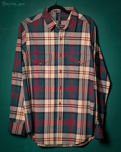 Shirt Men Long Sleeves / Cotton Lumberjack Tartan - TEALREDCREAM - Yacxilan Artwear