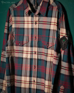 Shirt Men Long Sleeves / Cotton Lumberjack Tartan - TEALREDCREAM - Yacxilan Artwear