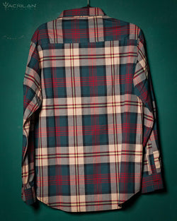 Shirt Men Long Sleeves / Cotton Lumberjack Tartan - TEALREDCREAM - Yacxilan Artwear