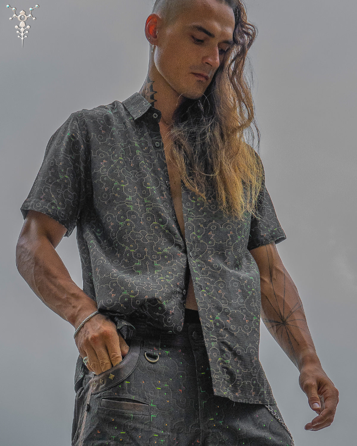 Shirt Men Half Sleeves / Organic Bio Farms Bamboo Squares - REBIRTH OF IKARO Forest