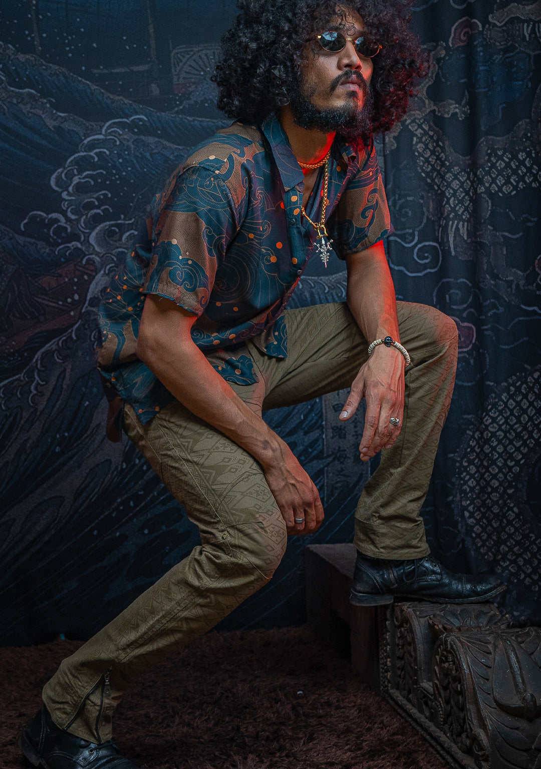 Pants Men / Twill Stretchy Screenprinted - Latte BOHONOX