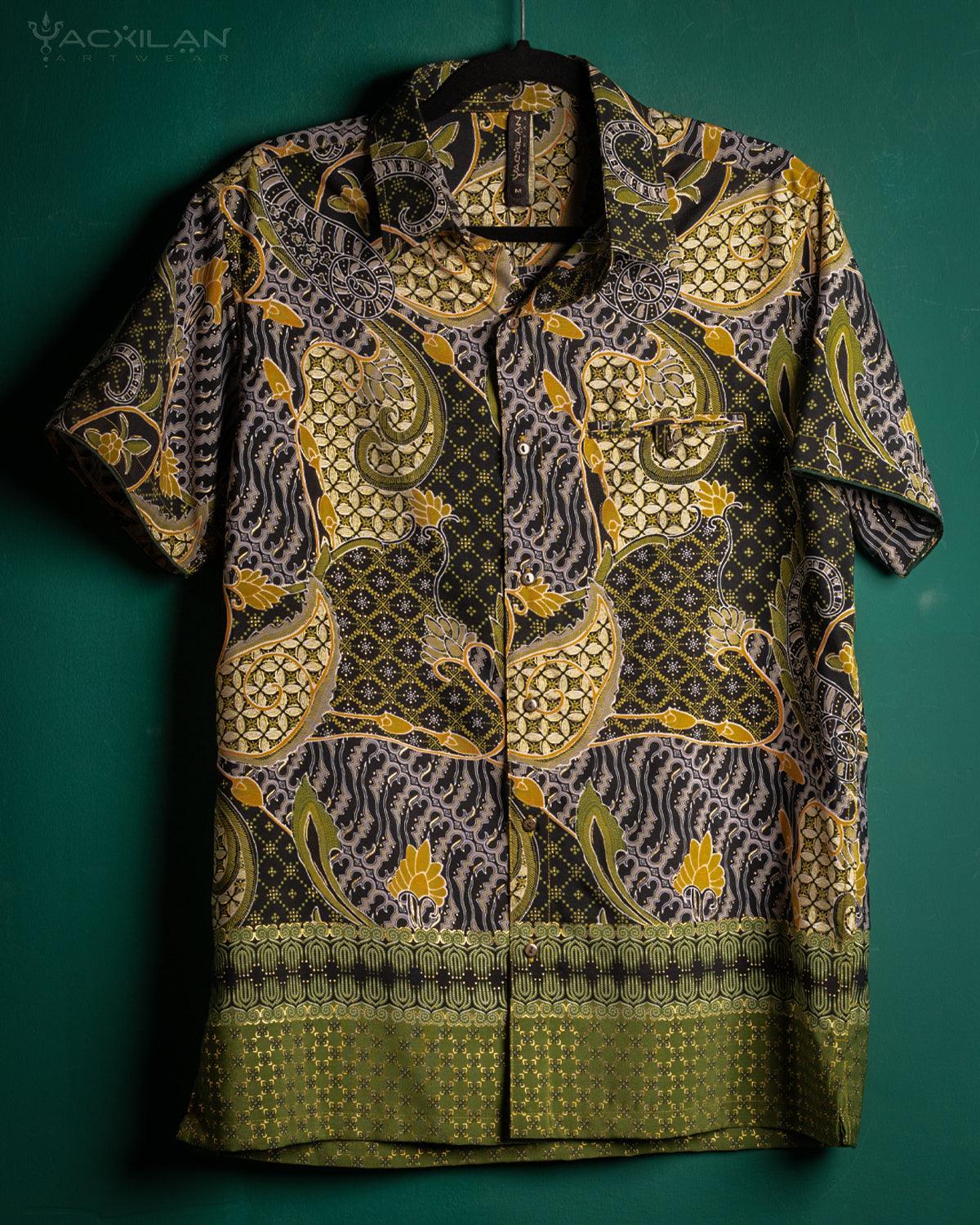 Shirt Men Half Sleeves / Cotton Battik- Green BATIK - Yacxilan Artwear