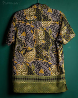 Shirt Men Half Sleeves / Cotton Battik- Green BATIK - Yacxilan Artwear