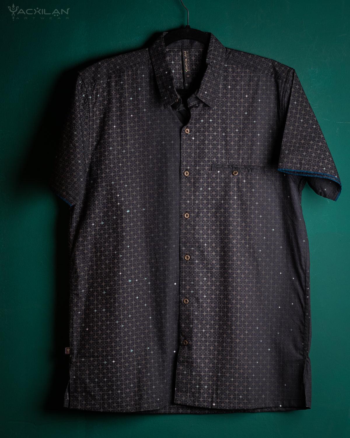 Shirt Men Half Sleeves / Cotton Jacquard Special Edition - PING GALAXY - Yacxilan Artwear