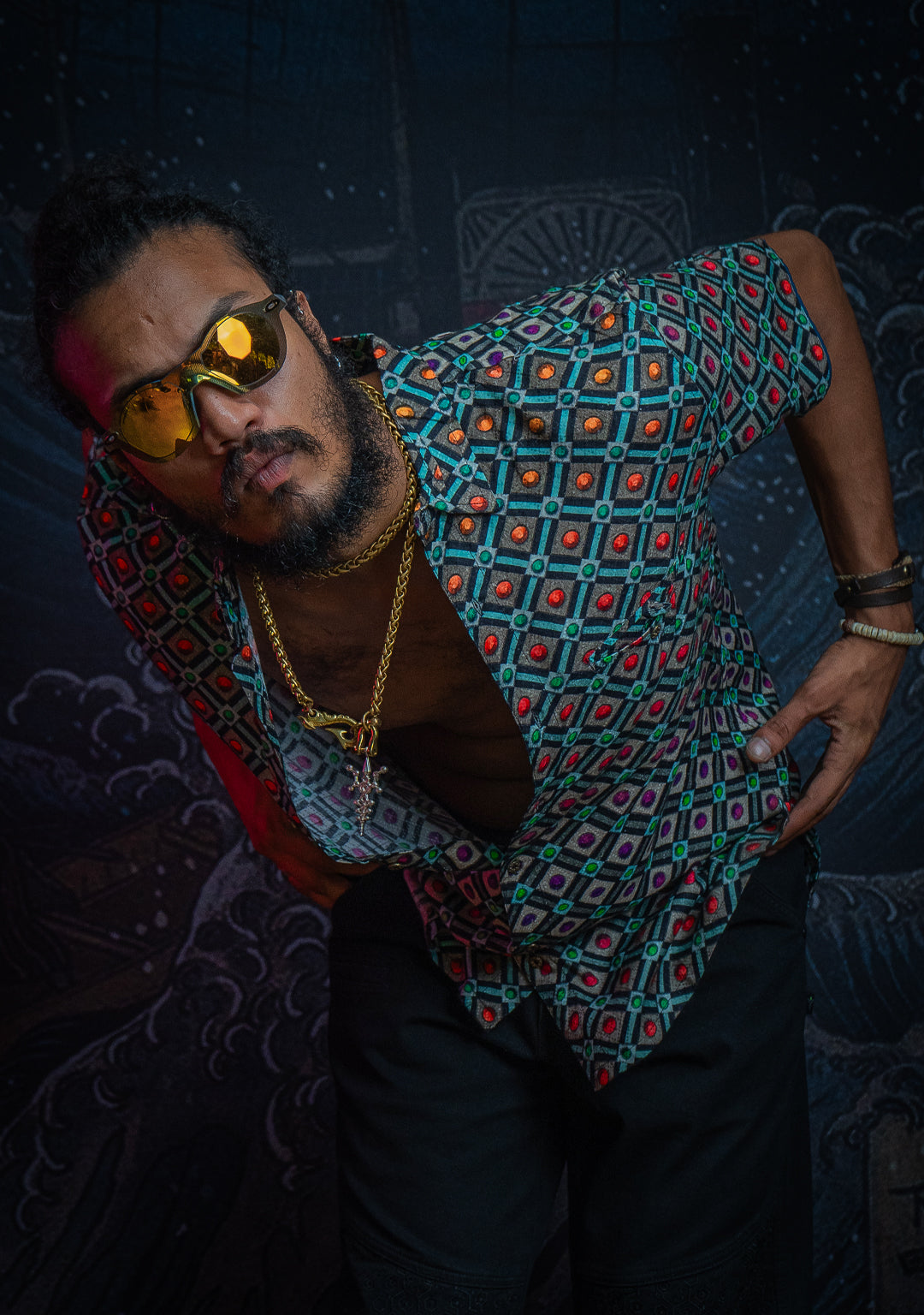 Shirt Men Half Sleeves / Viscose Diamond Weave- STRABERRY ICE