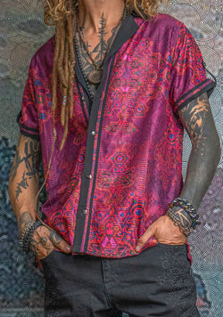 Shirt Men DOLCE Half Sleeves / Lace Black Border  - Pink DEMETRIO